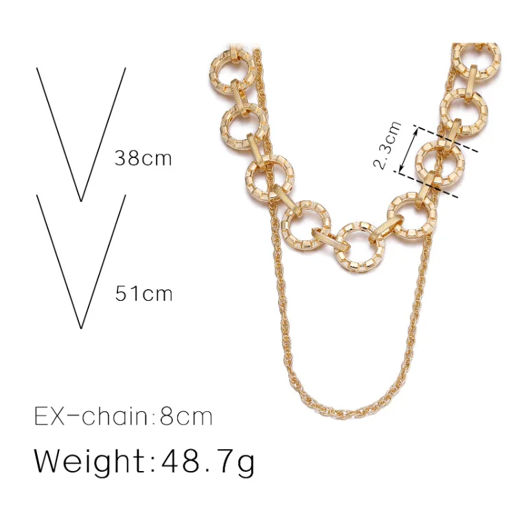 

Europe America Trendy Hip hop Metal Double Layer Chain Necklaces For Women Fashion Bijoux Punk Round Circles Pendant Necklaces