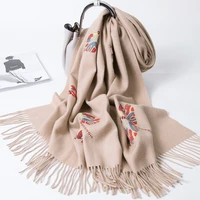 autumn embroidery pure wool scarves women winter luxury shawls wraps large pashmina bufandas warm neck scarf foulardfemme