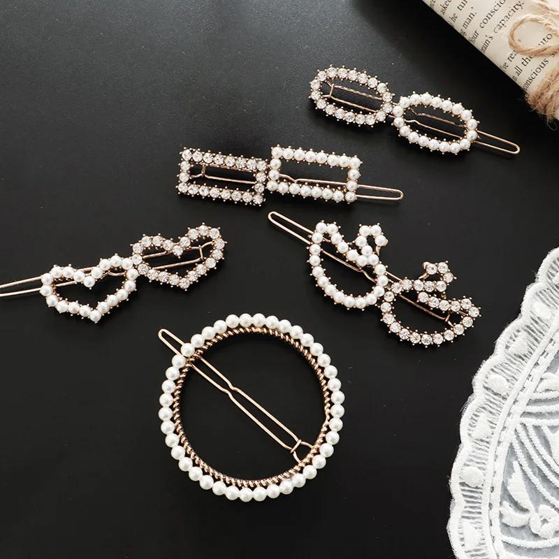 Женская элегантная заколка для волос с кристаллами и жемчугом в Корейском стиле