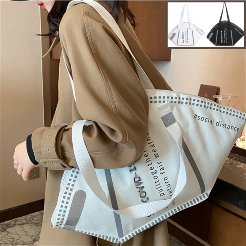 

1PC Small/Large Handbag Women Creative Letter Fashion Casual Canvas Tote Bags Ladies Hand Bags Sac A Main Femme Totes