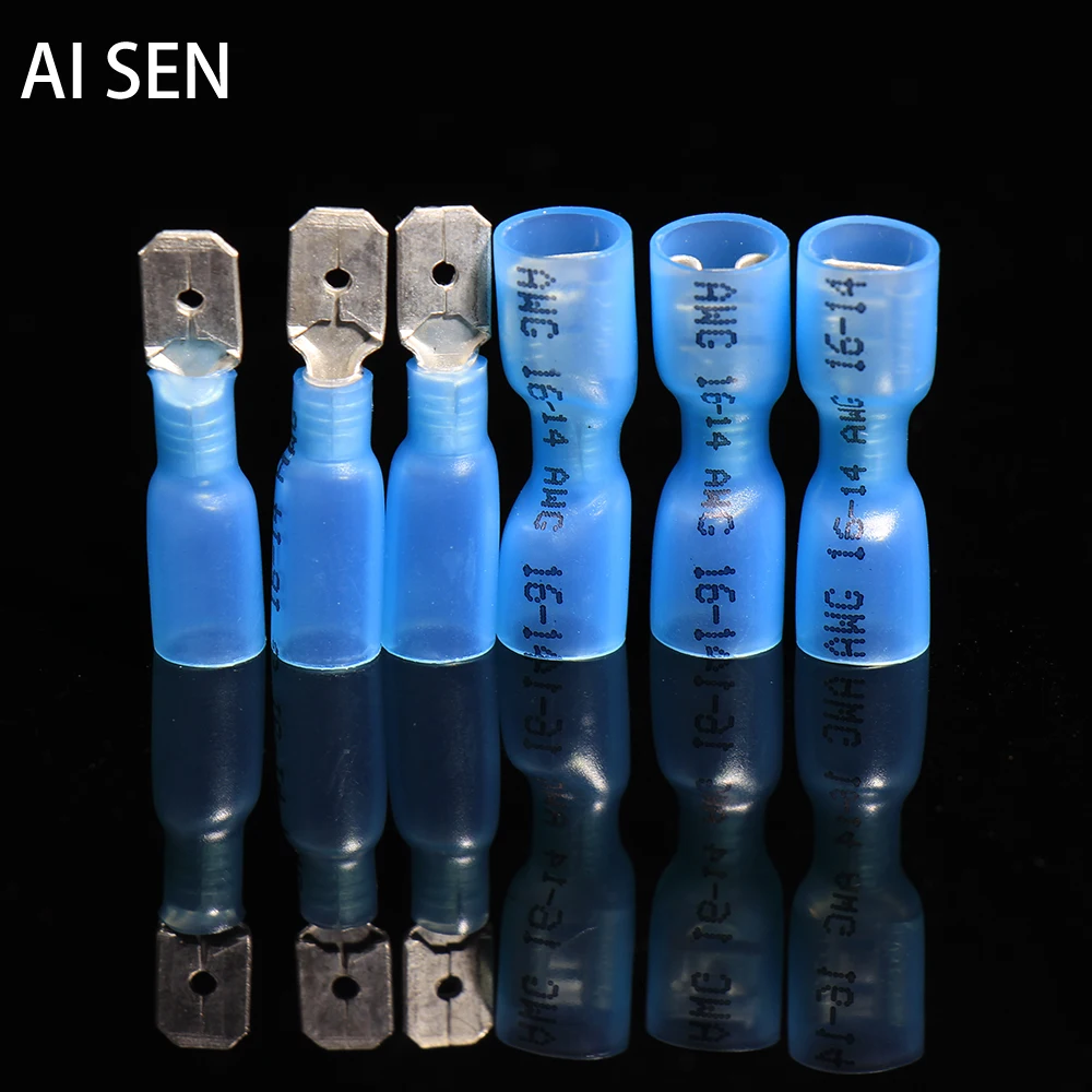 

Blue Kit Heat Crimp Insulated Female/Male Terminals Shrink Splice Seal Waterproof Spade Connectors