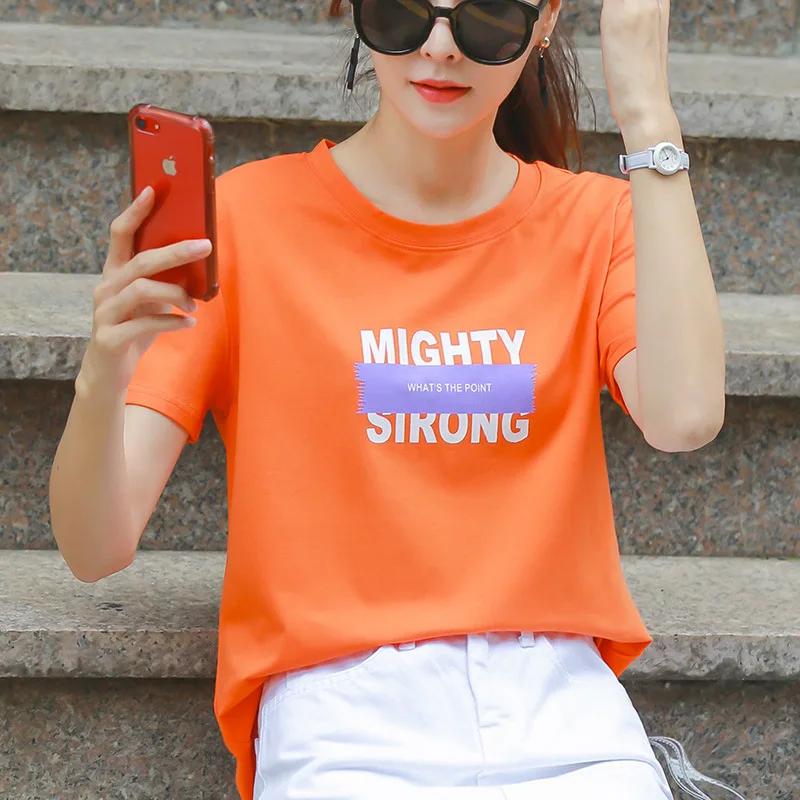 Футболка с короткими рукавами футболки круглым вырезом модные топы принтом