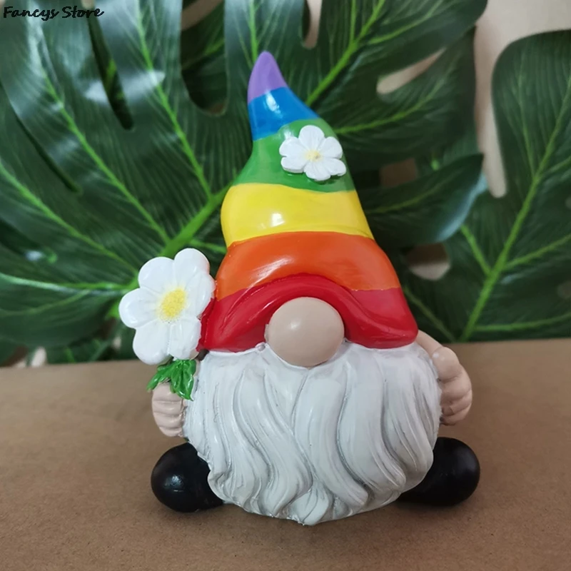 

Garden Gnome Statue Rainbow Flower Dwarf Yard Decoration Front Porch Dwarf Elf Figurines Ornaments Potted Vase Lovely Decor New