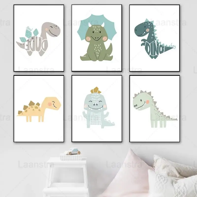 

Nordic Cute Dinosaur Nursery Cartoon Wall Art Canvas Painting Animal Posters And Prints Baby Room Home Decor Kids Wall Pictures