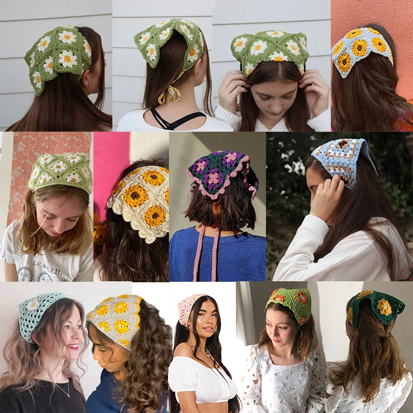 AWAYTR для женщин лента волос с цветочным рисунком новая крючком треугольные