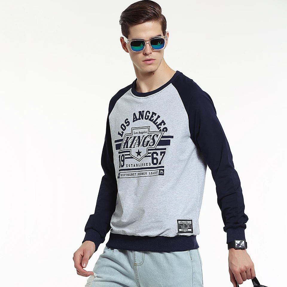 Мужская хлопковая толстовка высокого качества с круглым вырезом темно-синего