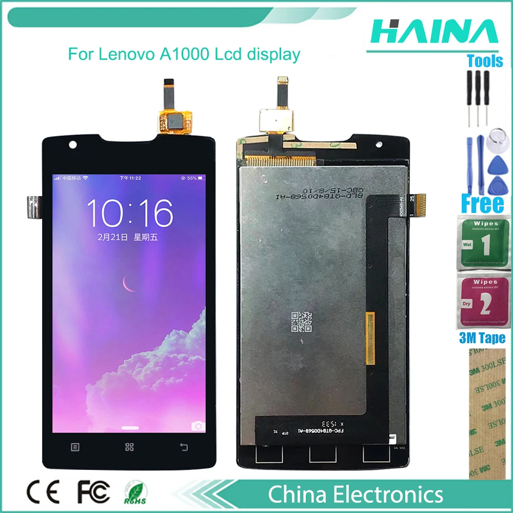 

4.0" For Lenovo A1000 LCD Screen Display Touch For Lenovo A1000 Digitizer Glass Sensor Assembly Smartphone Replacement + tools