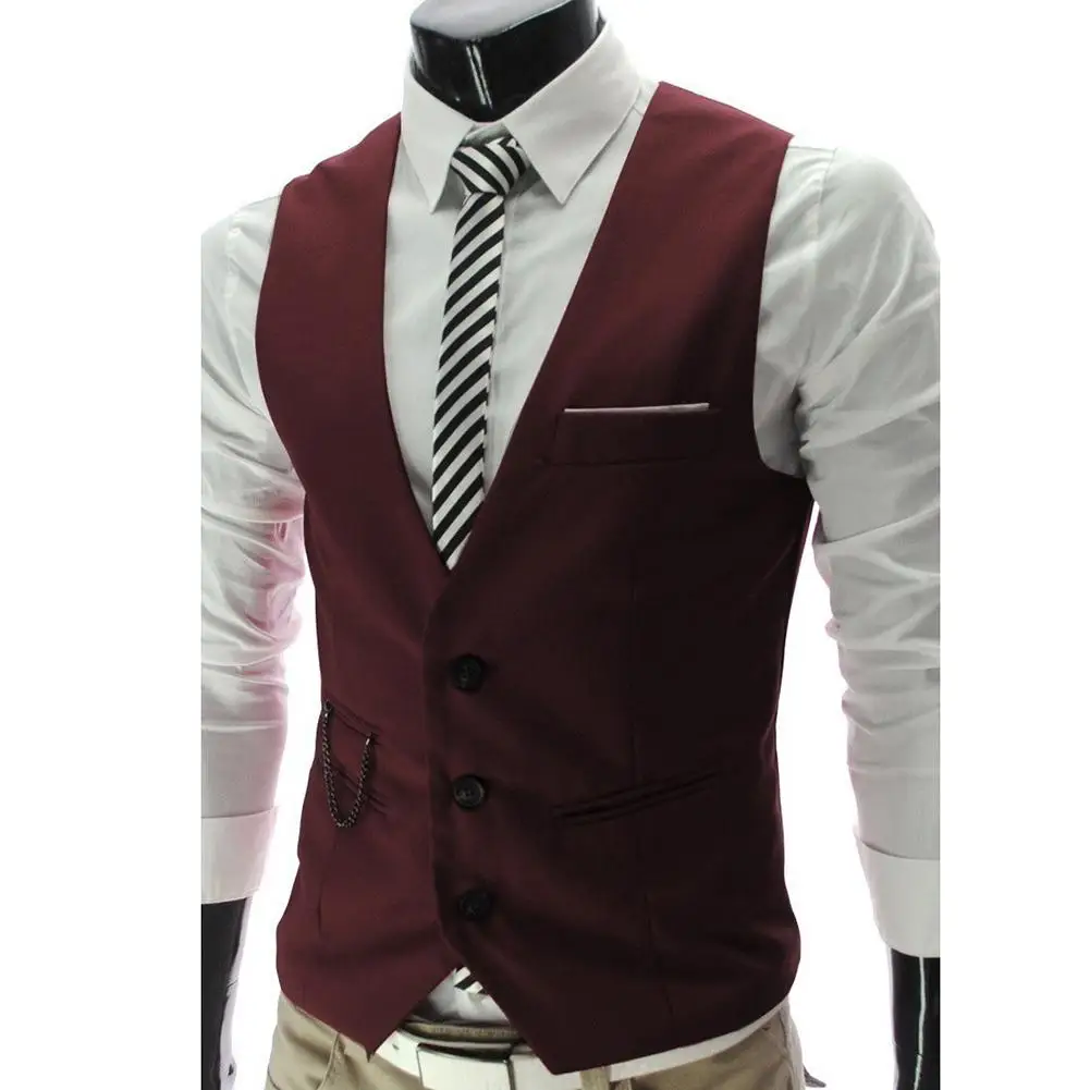 

Fashion Men Vests Waistcoat Solid Color V Neck Sleeveless Buttons Blazer Plus Size Formal Business Jacket Vests