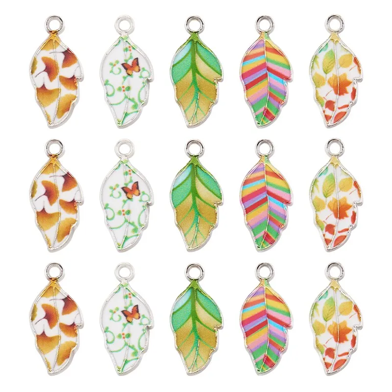 

20pcs Mixed Color Alloy Enamel Pendants Charms Leaf for Jewelry Making DIY Bracelet Necklace Findings 21.5x10x2mm Hole: 2mm