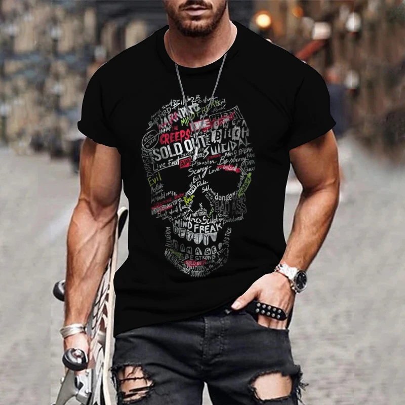 

men's street fashion retro trend short sleeve T-shirt designer Horror skull spoof blood fingerprint print t-shirt top xxs-6xl