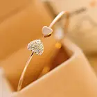 Женский Браслет-манжета с инкрустацией в виде двойного сердца, стразы, подарок