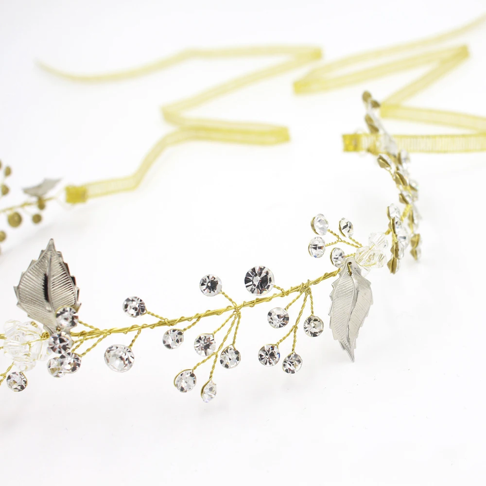 Винтажные золотые серебряные стразы с листьями хрустальные украшения для волос