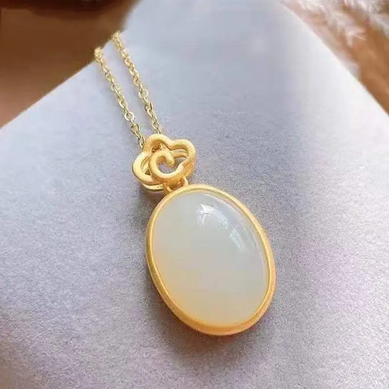 

Natural Hetian Jade Egg Surface Pendant Women's a Little Retro Necklace Palace Style Simple New Chinese Style Chinese Style