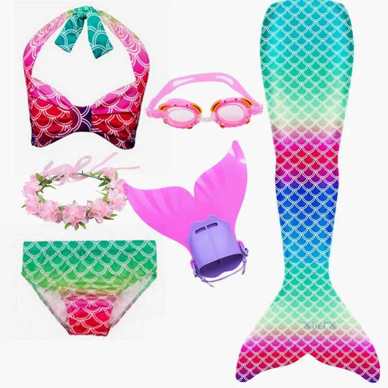 Детский купальный костюм русалки для девочек бикини С флиппером монолитный