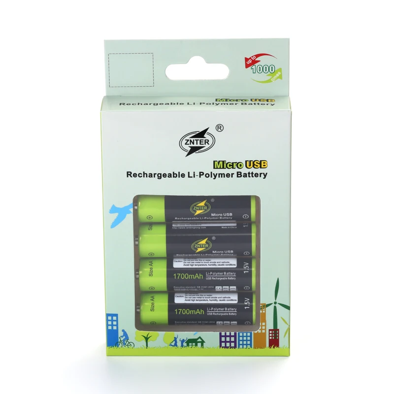 

ZNTER 2/4pcs 1.5V AA 1700mAh Rechargeble Battery li-polymer rechargeable lithium li-ion battery with USB cable Drop shipping