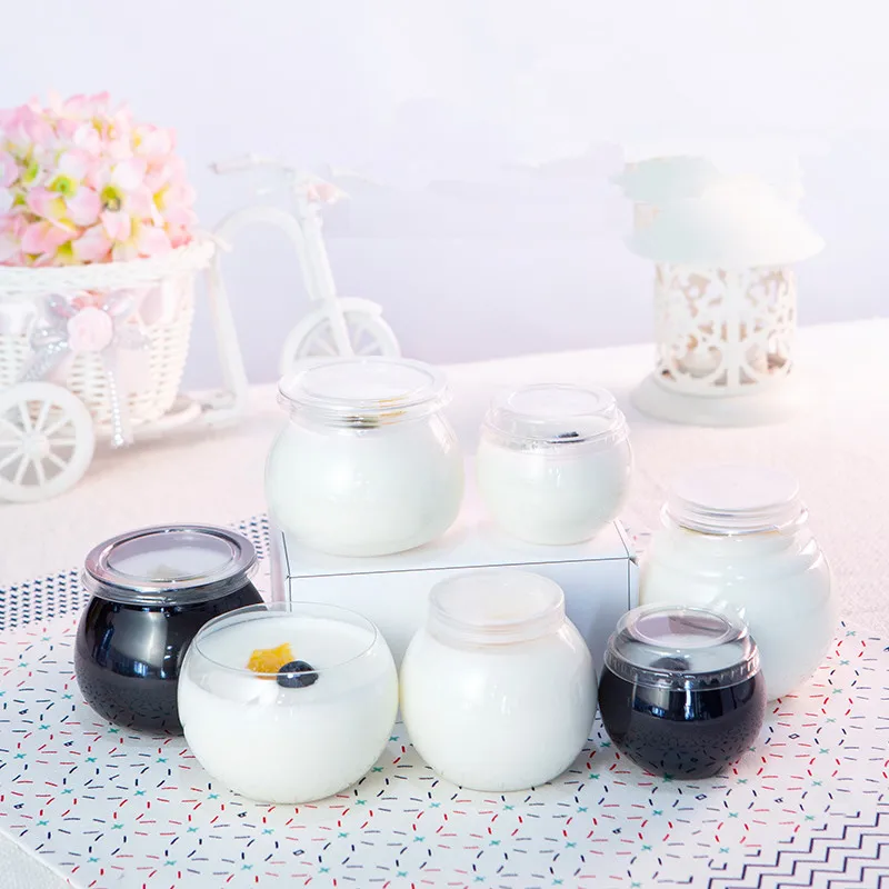 

25pcs Creative small cute bottle PET 80ml 160ml 220ml varies size sauce jar transparent ice cream pudding yogurt cup with lid