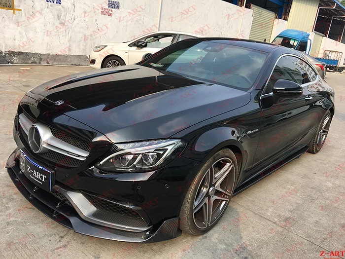 Z-ART Реальные углеродного волокна Передние Губы для C63 Купе Седан- углеродного волокна передний спойлер для W205 C63 углеродного волокна передний подбородок