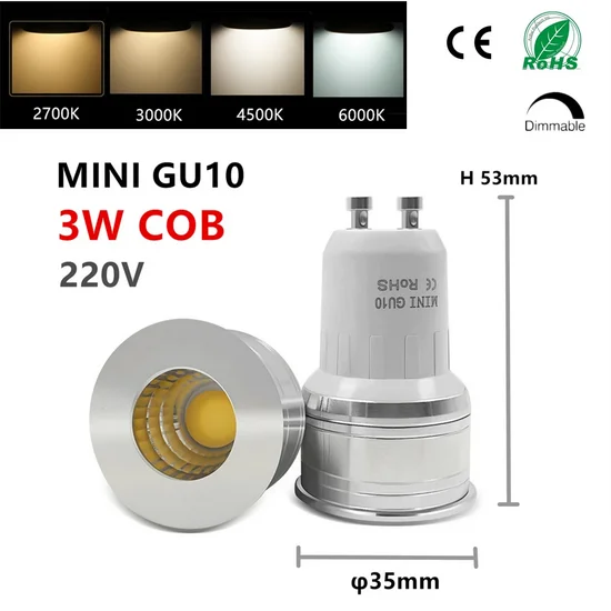 Светодиодная лампа GU10 COB mini MR16 MR11 3w 35 мм с регулируемой яркостью 2700 k теплый белый