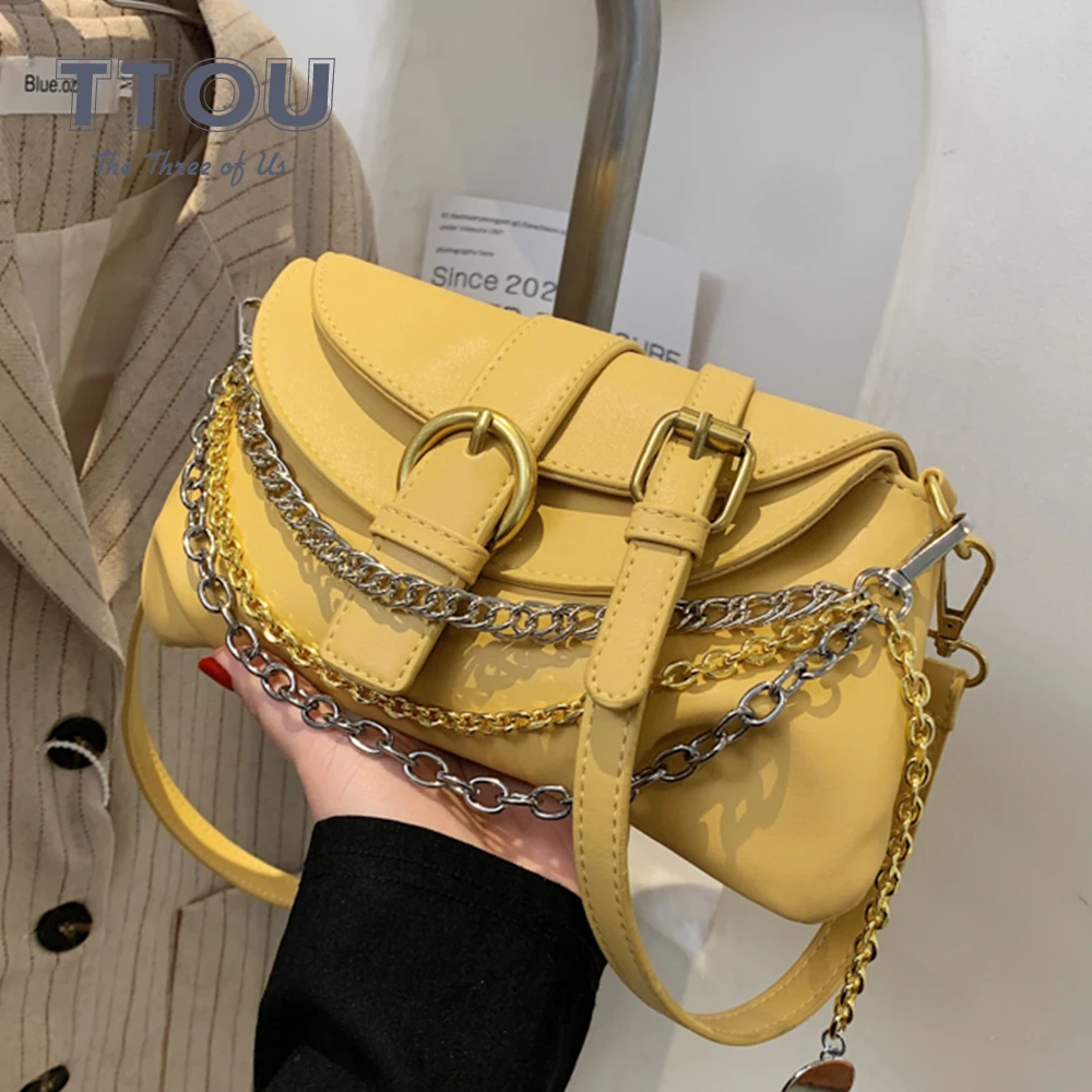 

Design Small Pu Leather Crossbody Bags for Women 2021 Luxury Totes Trendy Chain Shoulder Bag Casual Solid Handbags and Purse