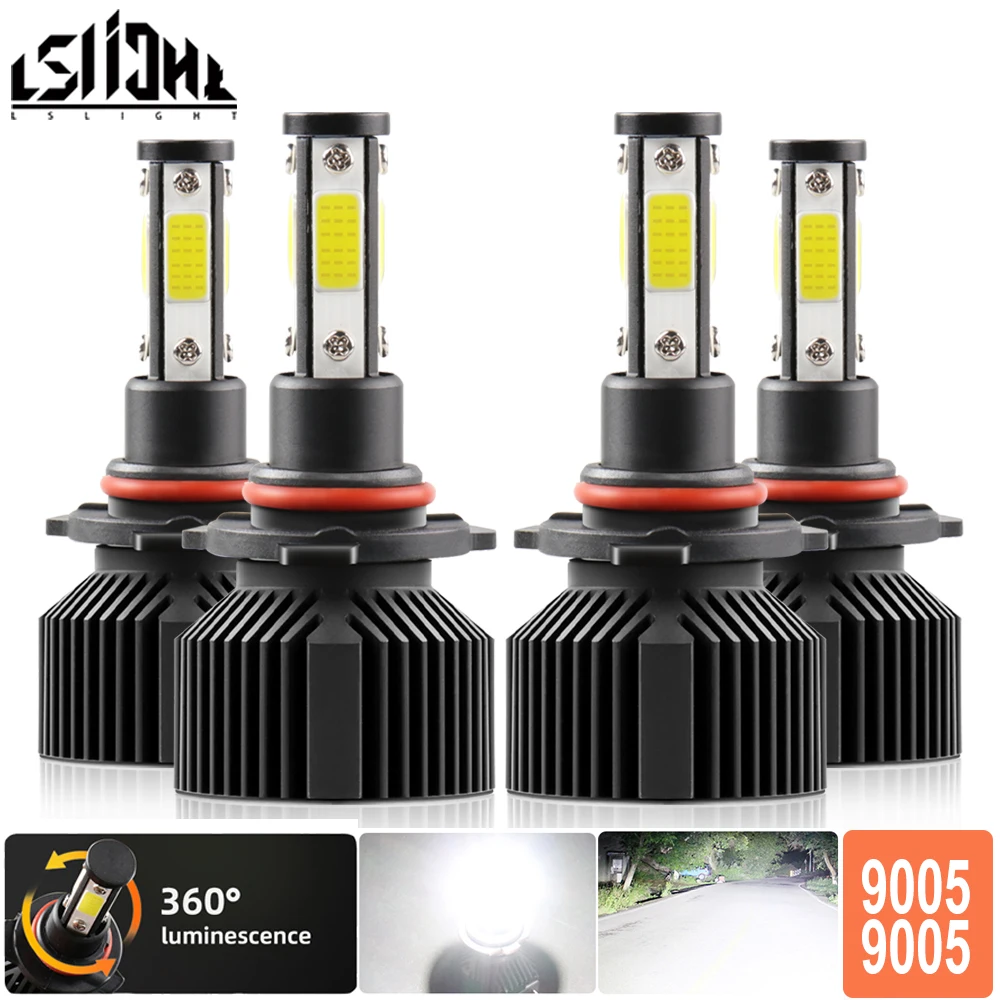

4x 9005+9005 HB3 LED Headlight Bulbs High Low Beam 6000K White Car Headlamp Conversion Kit 4-Sides For Hyundai Sonata 2015-2019