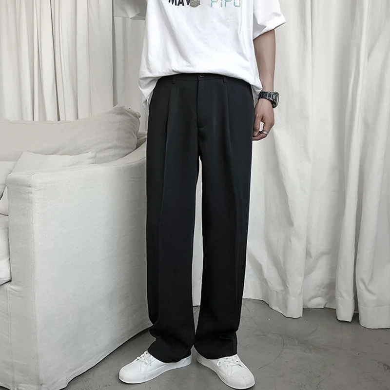 

Прямые летние брюки мужские свободные повседневные мужские брюки однотонные широкие брюки Мужская Корейская мужская одежда