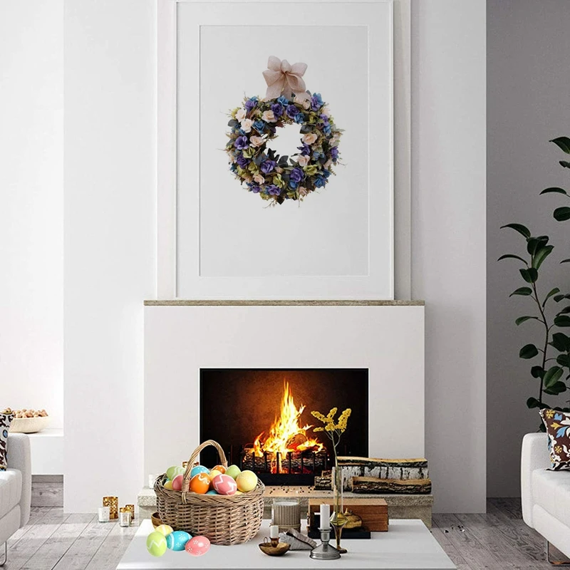 

Artificial Rose Flower Wreath Painting Style with Knotted Bow for Front Door Wall Window Wedding Party Garden Home Decor