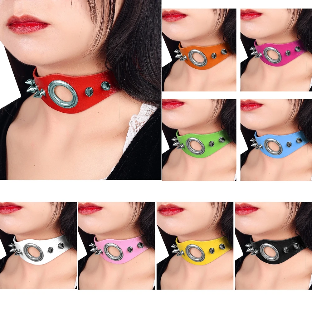 Ожерелье в стиле рок кожаный ошейник Модный женский колье Харадзюку сексуальные