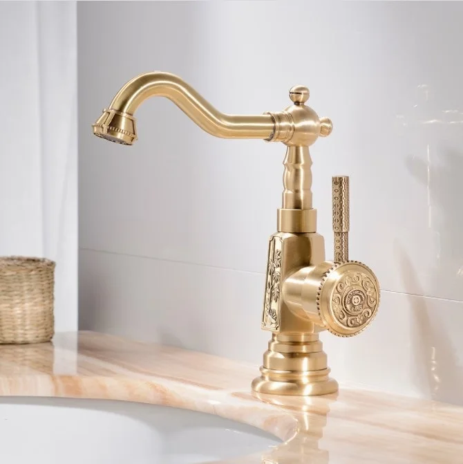 

Basin Faucets Antique Brass Bathroom Faucet Grifo Lavabo Tap Rotate Single Handle Hot and Cold Water Mixer Taps Crane