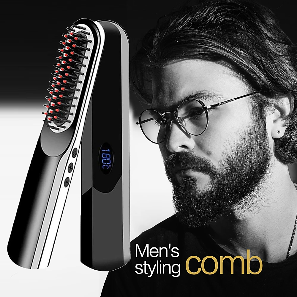 

Wireless Mini Hair Straightener Hair Comb Men's Quick Beard Brush Straightener Portable Electric USB Charging Combs Men Beard