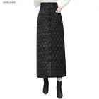 2019 зимние размера плюс теплый вниз хлопок длинные юбки для женщин с высокой талией однобортная модель юбки-карандаш уличная Женская Saia