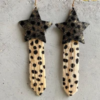 gold cowhide star art deco genuine leather tassel earrings for women leopard print christmas jewelry wholesale