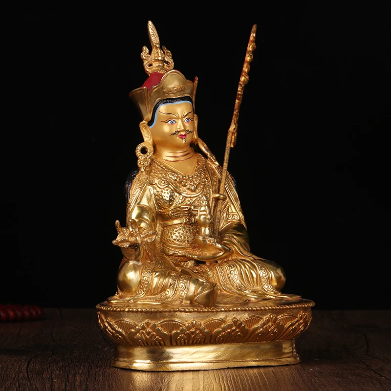 

8 Inch Statue Supplies Buddhist Gilded Bronze Sculpture of Guru Padmasambhava Rinpoche Living Room Decoration