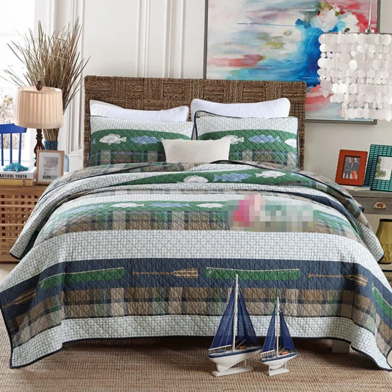 Бесплатная доставка 100% хлопок 3 шт Европейский стиль зеленый плед покрывало