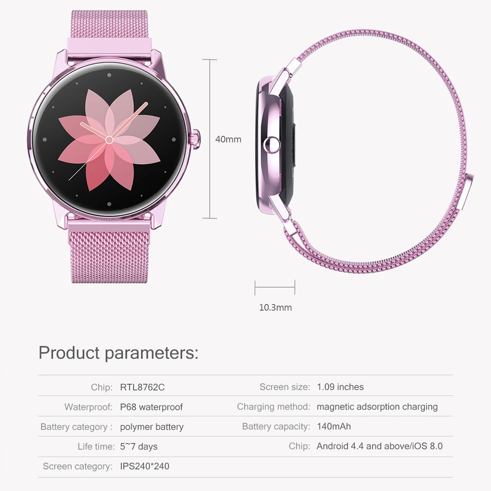 

Fashion Women Smart Watch IP68 Waterproof Fitness Tracker Heart Rate Monitor Full Round Screen Smartwatches For Android IOS