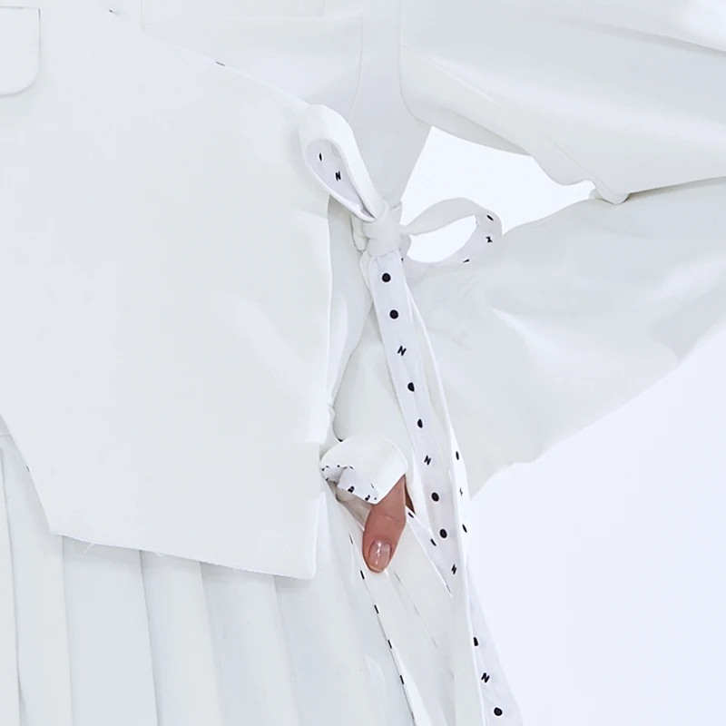 

TWOTWINSTYLE Elegant Cross Lace Up Bowknot Dress For Women V Neck Long Sleeve Irregular Hem Dresses Female Fashion New Stylish