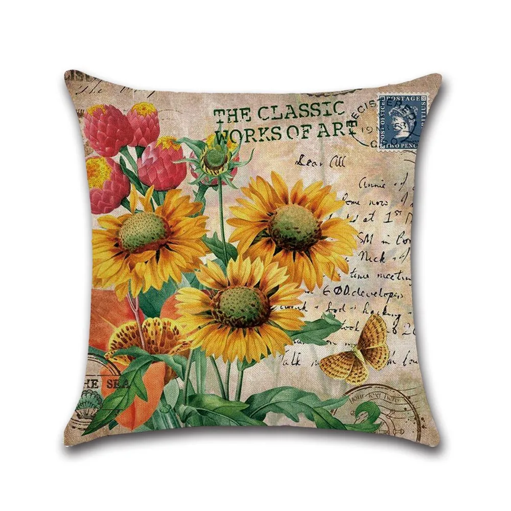 

Painted Cushion Cover Cotton Linen Creative Sunflower Throw Pillow Case For Sofa Pillowcase Home Cushion Cover