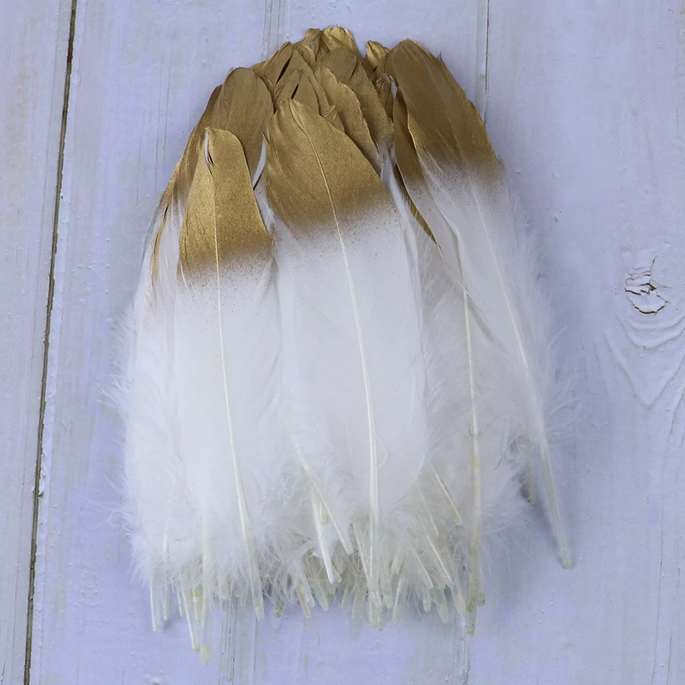 

50pcs/Lot Pure White Gold Feathers Wedding Jewelry Decoration Natural Goose Plume For Crafts Diy Handiwork Accessory Wholesale