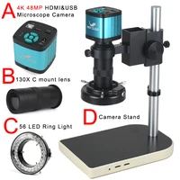 4k 48mp hdmi microscope camera set usb industrial microscope camera 130x c mount lens 56 led ring light lamp for pcb soldering