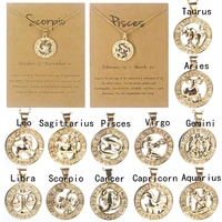 hot sale 12 constellation zodiac gold pendant necklace women mens aries leo gift birthday party