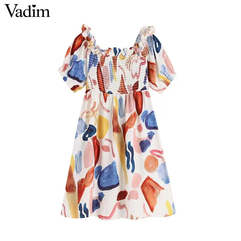 Vadim женское ретро платье миди с принтом Плиссированное эластичное вырезом