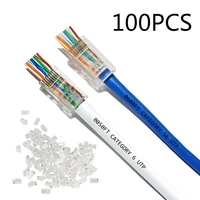 100pcsset cat6cat5e rj45 network modular plugs internet wire cable connectors cat5e end pass computer cables connectors