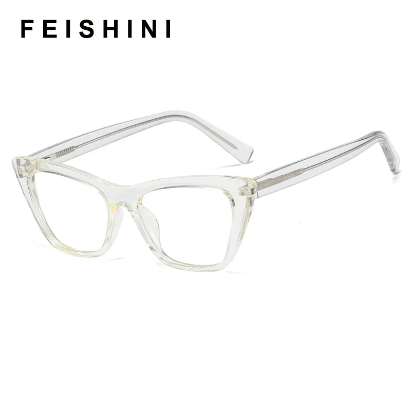 

Feishini 2020 Plastic Titan Glasses Frame Women Cat eye Brand Clear TR90 Optical Eyewear Frames Ladies Myopia Red eyeglasses