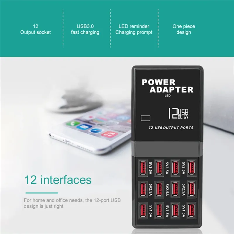 60 Вт 12 Порты и разъёмы Быстрая Зарядка телефона планшетного компьютера USB