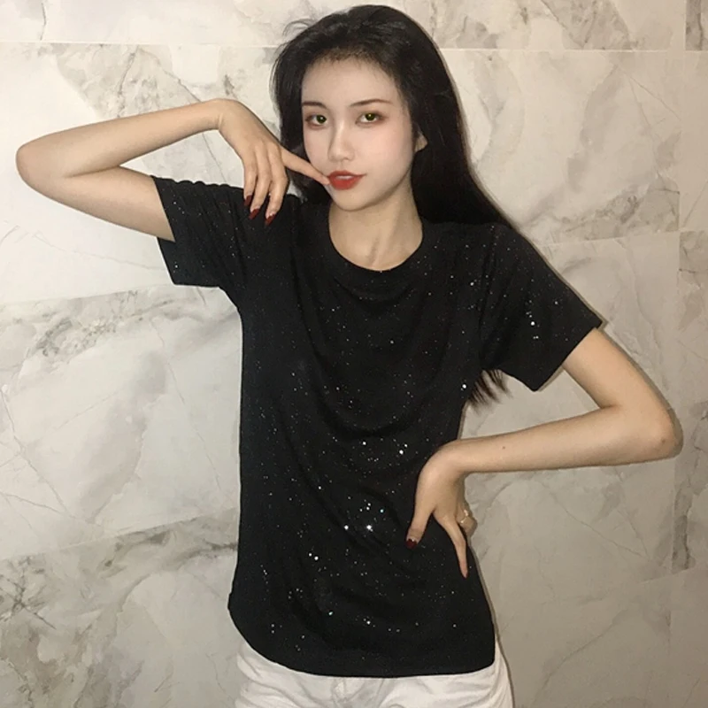 Куртка-футболка с круглым вырезом однотонная блестящая Базовая куртка лето 2019 |