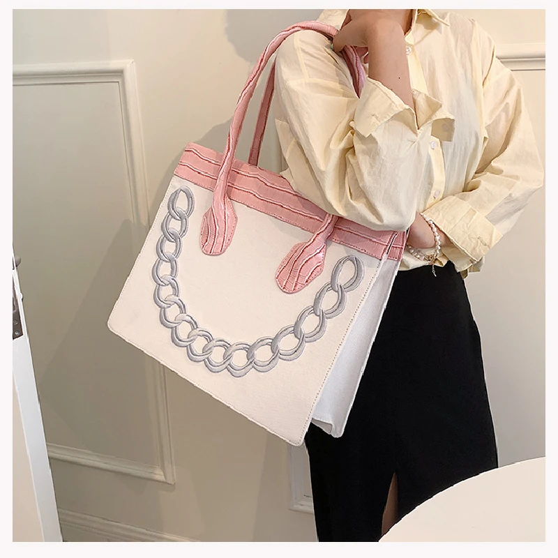 

2021 large-capacity stitching simple portable shopping bag smiling face fashion one-shoulder atmospheric crocodile pattern