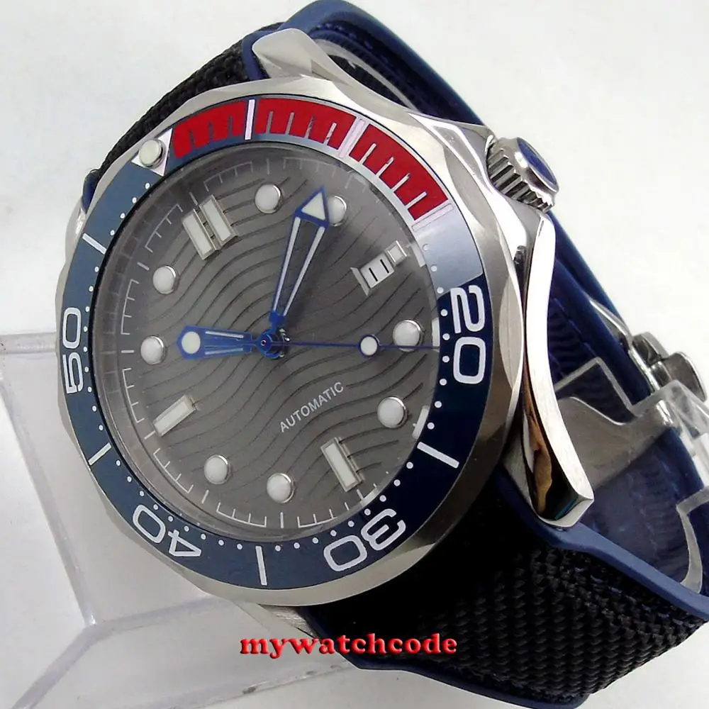 41 мм bliger стерильные серые волнистые циферблат сапфировое стекло синий красный