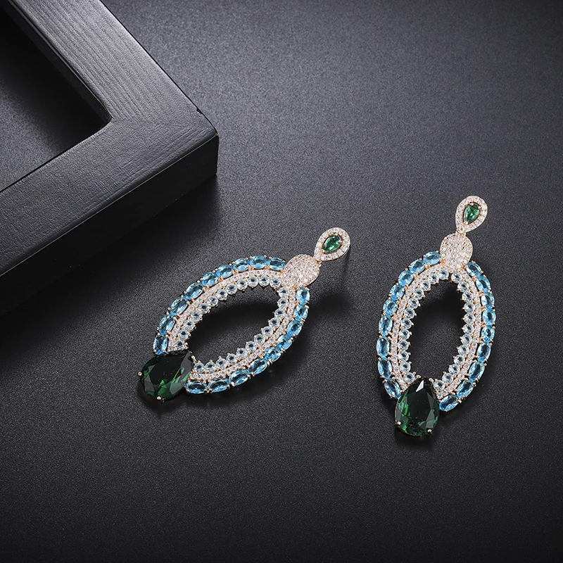 Модные серьги YANMEI с листьями и цветами большие изысканные блестящие циркониевые