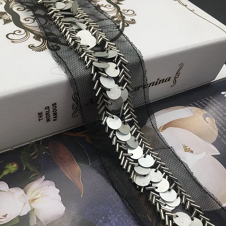 1 ярд золотые бусины блестки сетка кружевная лента блестящая отделка ткань