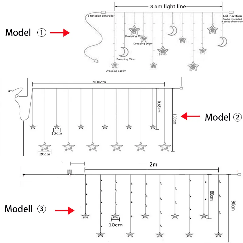 

Christmas Lights Indoor/Outdoor EU220V/US110V Fairy Lights Moon Star Lamp LED String Decoration for Home Party Holiday Lighting