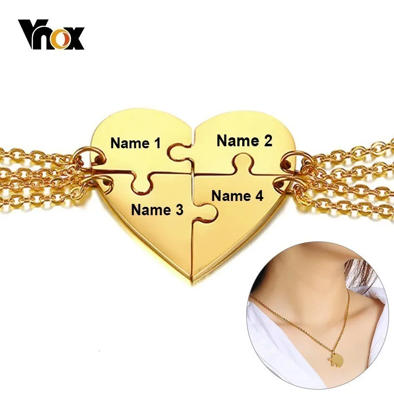 Vnox 4 шт./компл. Головоломка Сердце Семья Love Подвеска дружба BFF Ожерелья гравировка Нержавеющая сталь колье с 2" цепи